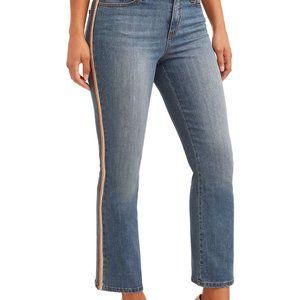 New Side Stripe High Waist Crop Kick Flare Jeans